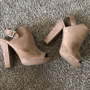 Suede Nude Peep Toe Heels